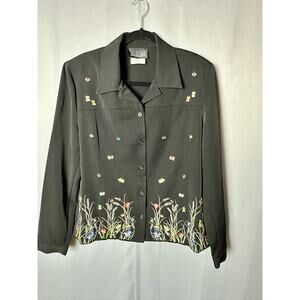 Vintage Miss Alliage Black Floral Butterfly Embroidered Blazer Jacket- Size 14